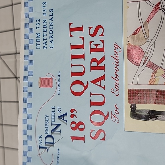 Jack Dempsey Needle Art Item 732 Pattern 378 Cardinals 18" Quilt Squares NIP - Picture 2 of 7